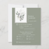 セージグリーンユーカリフラット結婚式RSVPカード 出欠カード (正面)