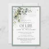 セージグリーンユーカリフローラお祝いオブ・ライフ 招待状 (正面)