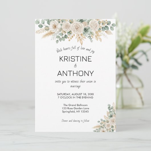 セージグリーンユーカリフローラ結婚式招待状 招待状 (スタンド正面)