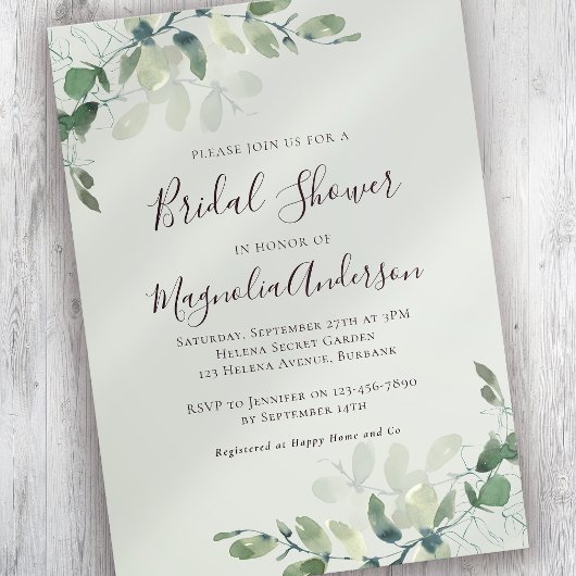 セージグリーンユーカリブライダルシャワー 招待状