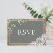 セージグリーンユーカリプスレースウッドウェディングRSVP 出欠カード (スタンド正面)