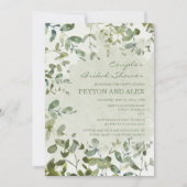 セージグリーンユーカリプトゥスカップルブライダルシャワー 招待状 (正面)