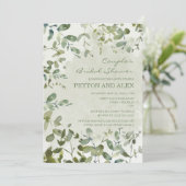 セージグリーンユーカリプトゥスカップルブライダルシャワー 招待状 (スタンド正面)