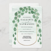 セージグリーンユーカリプトゥスガーランド金ゴールドオーバル結婚ズイン 招待状 (正面/裏面)