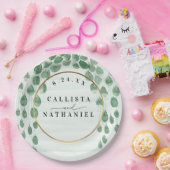 セージグリーンユーカリプトゥスガーランド金ゴールドオーバル結婚ズ ペーパープレート (パーティー)