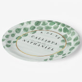 セージグリーンユーカリプトゥスガーランド金ゴールドオーバル結婚ズ ペーパープレート (アングル)