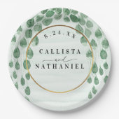 セージグリーンユーカリプトゥスガーランド金ゴールドオーバル結婚ズ ペーパープレート (正面)