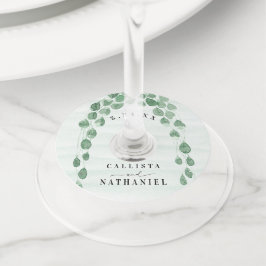 セージグリーンユーカリプトゥスガーランド金ゴールドオーバル結婚ズ ワイングラスタグ