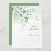 セージグリーンユーカリプトゥスグリーンリーブライダルシャワー 招待状 (正面/裏面)