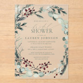 セージグリーンユーカリプトゥスグリーンリーベリーブライダルシャワー アクリル招待状 (正面)