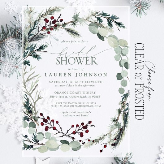 セージグリーンユーカリプトゥスグリーンリーベリーブライダルシャワー アクリル招待状