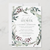 セージグリーンユーカリプトゥスグリーンリーベリーブライダルシャワー 招待状 (正面)