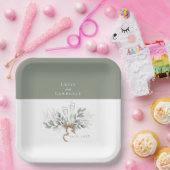 セージグリーンユーカリプトゥスチャンパ結婚ーニュプレート ペーパープレート (パーティー)