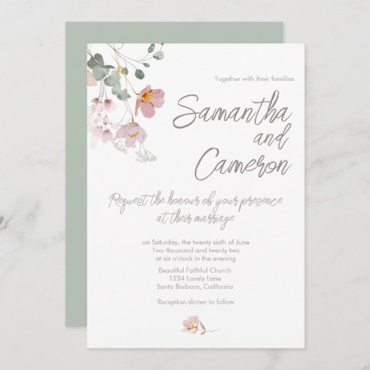 セージグリーンユーカリプトゥスピンク花模様結婚ズ (正面/裏面)