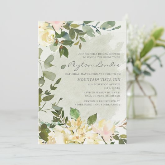 セージグリーンユーカリプトゥスホワイトフローラブライダルシャワー 招待状 (スタンド正面)