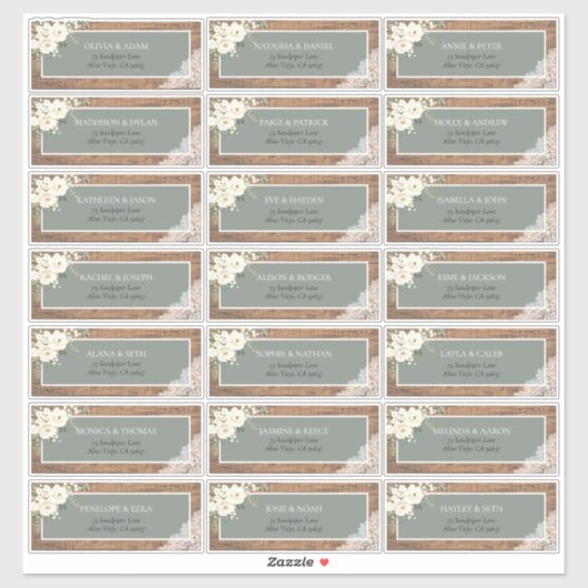 セージグリーンユーカリプトゥスホワイトフローラレースアドレスセント シール (シート)