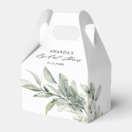 セージグリーンユーカリプトゥスミニマリストブライダルシャワー フェイバーボックス