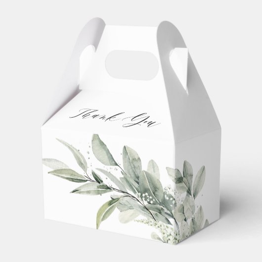 セージグリーンユーカリプトゥスミニマリストブライダルシャワー フェイバーボックス (正面サイド)