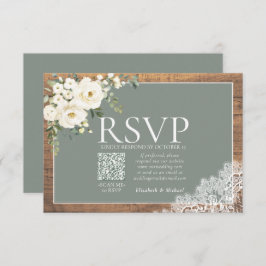 セージグリーンユーカリプトゥスレース結婚ウッドのQR RSVP