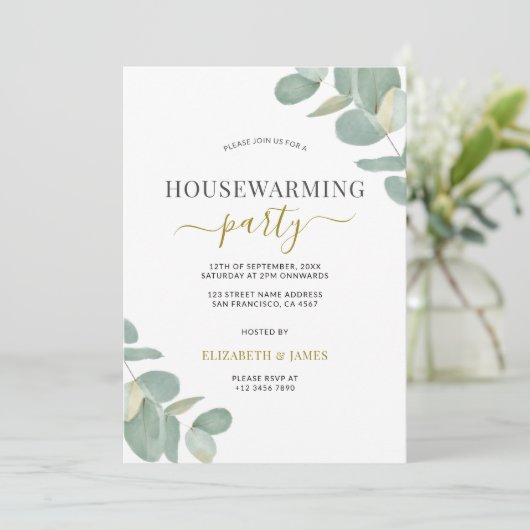セージグリーンユーカリ引っ越し祝いパーティーパーティー 招待状 (スタンド正面)