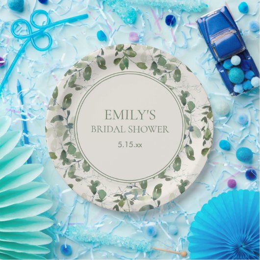 セージグリーンユーカリ葉スクリームブライダルシャワー ペーパープレート (パーティー)
