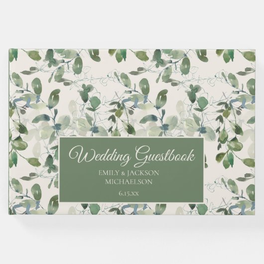 セージグリーンユーカリ葉スクリーム結婚ズ ゲストブック (正面)