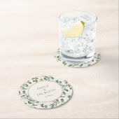 セージグリーンユーカリ葉スクリーム結婚ズ ラウンドペーパーコースター (インサイチュ)