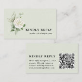 セージグリーンユーカリ＆QRコード結婚式RSVP エンクロージャーカード (正面/裏面)