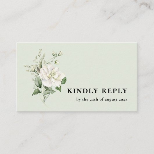 セージグリーンユーカリ＆QRコード結婚式RSVP エンクロージャーカード (正面)