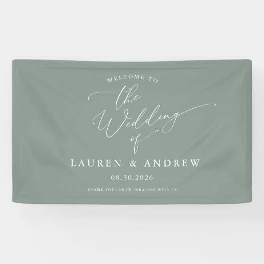 セージグリーンライトグリーンへようこそ結婚 横断幕 (横)