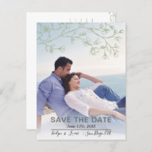 セージグリーンラインアートの花の写真Save the Date