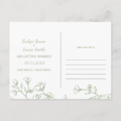 セージグリーンラインアートの花の写真Save the Date ポストカード (裏面)