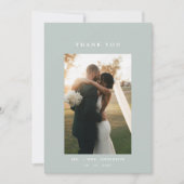 セージグリーンラインアートリーフモノグラム結婚ズ サンキューカード (正面)