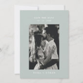 セージグリーンラインアートリーフモノグラム結婚ズ セーブザデート (正面)