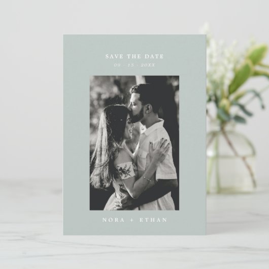 セージグリーンラインアートリーフモノグラム結婚ズ セーブザデート (スタンド正面)