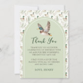 セージグリーンラッキーダックボーイ誕生日サンキューカード 招待状 (正面)