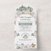セージグリーンリトルカボチャ白フローラ赤ちゃんシャワー オールインワン招待状 (内側)