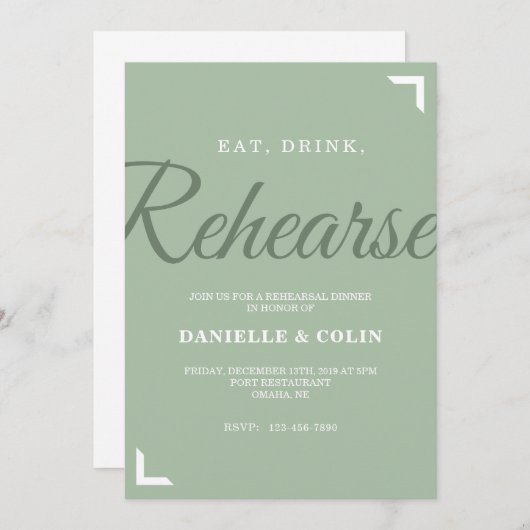 セージグリーンリハーサルディナー招待状 招待状 (正面/裏面)