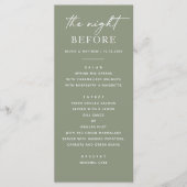 セージグリーンリハーサルディナー。前夜のテンプレート メニュー (正面)