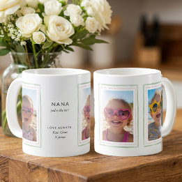セージグリーンリボンフレーム Nanaの3枚の写真入り コーヒーマグカップ