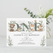 セージグリーンリーウッドランドアニマルズ1st第1誕生日 招待状 (スタンド正面)