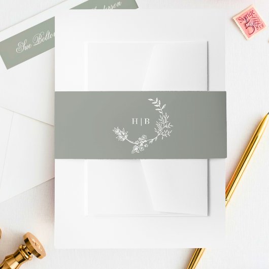 セージグリーンリースクラシックモノグラム結婚ズ 招待状ベリーバンド