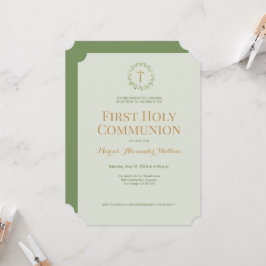 セージグリーンリースクロスボーイファースト聖餐式 招待状