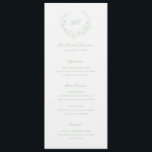 セージグリーンリースモノグラムエレガントウェディング メニュー<br><div class="desc">エレガントなウェディングメニューは、リースの紋章の内側にあなたのモノグラムとクリーンでタイムレスなデザインを特色にする。</div>