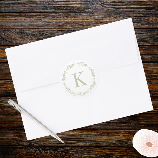 セージグリーンリースモノグラム ラウンドシール