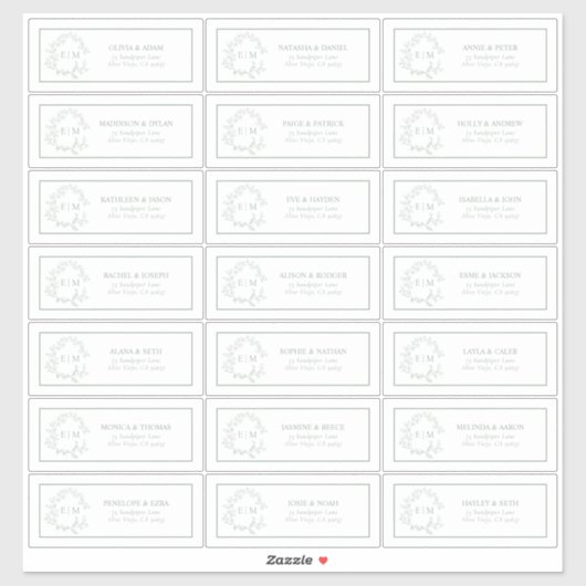 セージグリーンリーピークレストモノグラムゲストアドレス シール (シート)