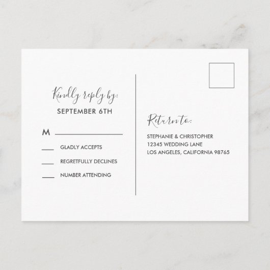 セージグリーンリーボタニカルリースウェディングRSVP インビテーションポストカード (裏面)