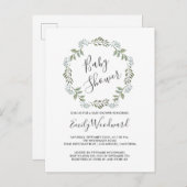 セージグリーンリー植物性リースベビーシャワー インビテーションポストカード (正面/裏面)
