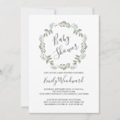 セージグリーンリー植物性リースベビーシャワー 招待状 (正面)