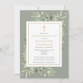 セージグリーンリー金ゴールドクリスチャン生活お祝い 招待状 (正面)